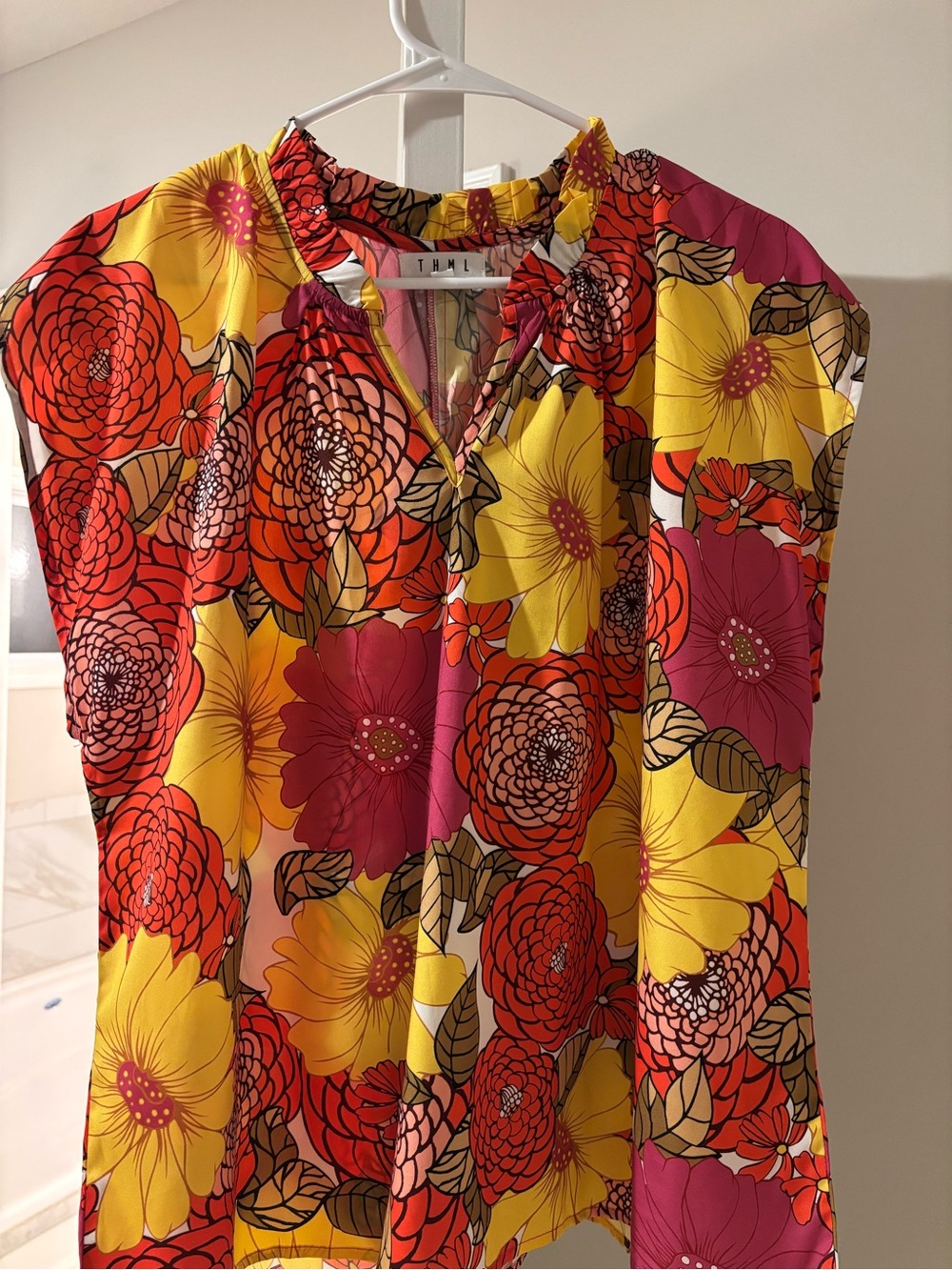 THML Yellow Red Pink Orange Floral Blouse